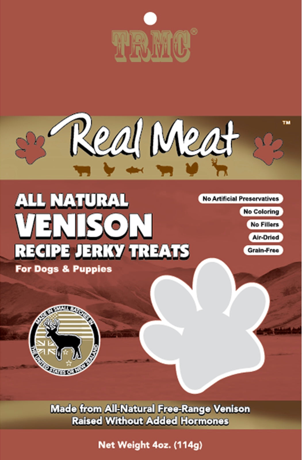 Real Meat All natural Venison Recipe Jerky Treats 4oz