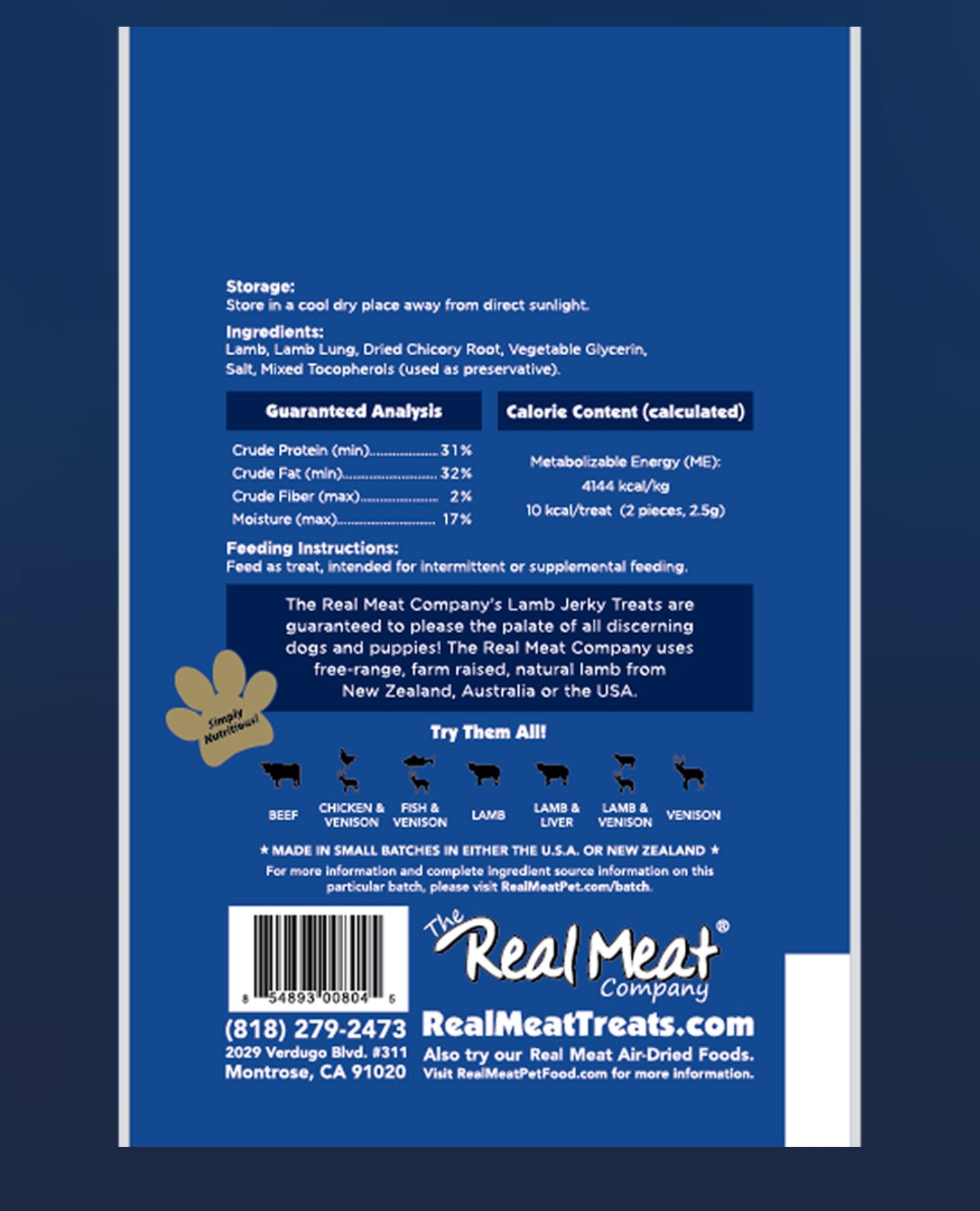 Real Meat All Natural Lamb Recipe Jerky Treats 4oz
