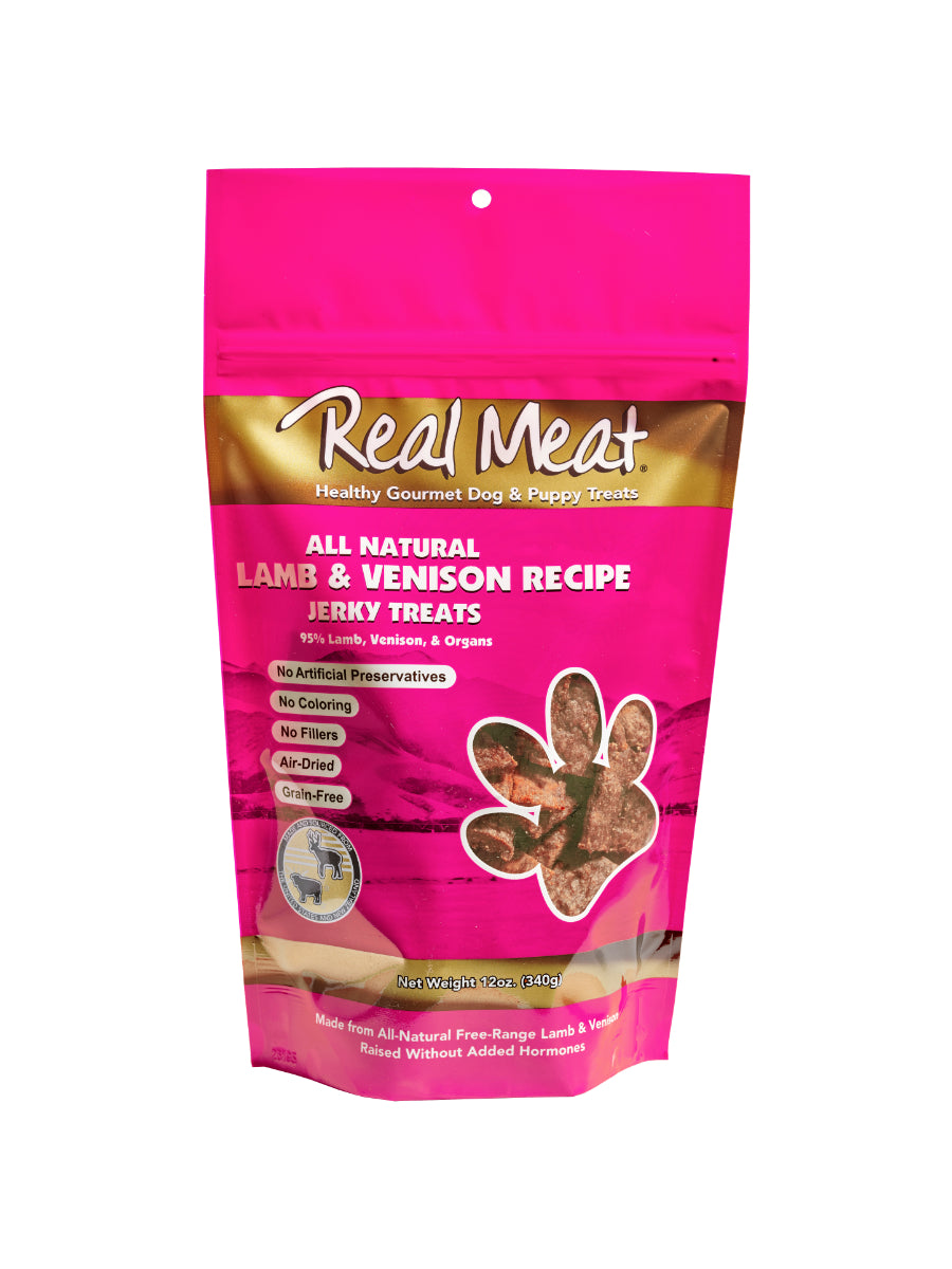Real Meat All Natural Lamb & venison Recipe Jerky Treats 4 oz