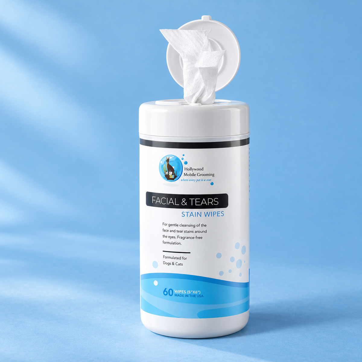 Hollywood Grooming Facial and Tear Stain Wipes for Pets Effective Stain Removal Solution 60 count