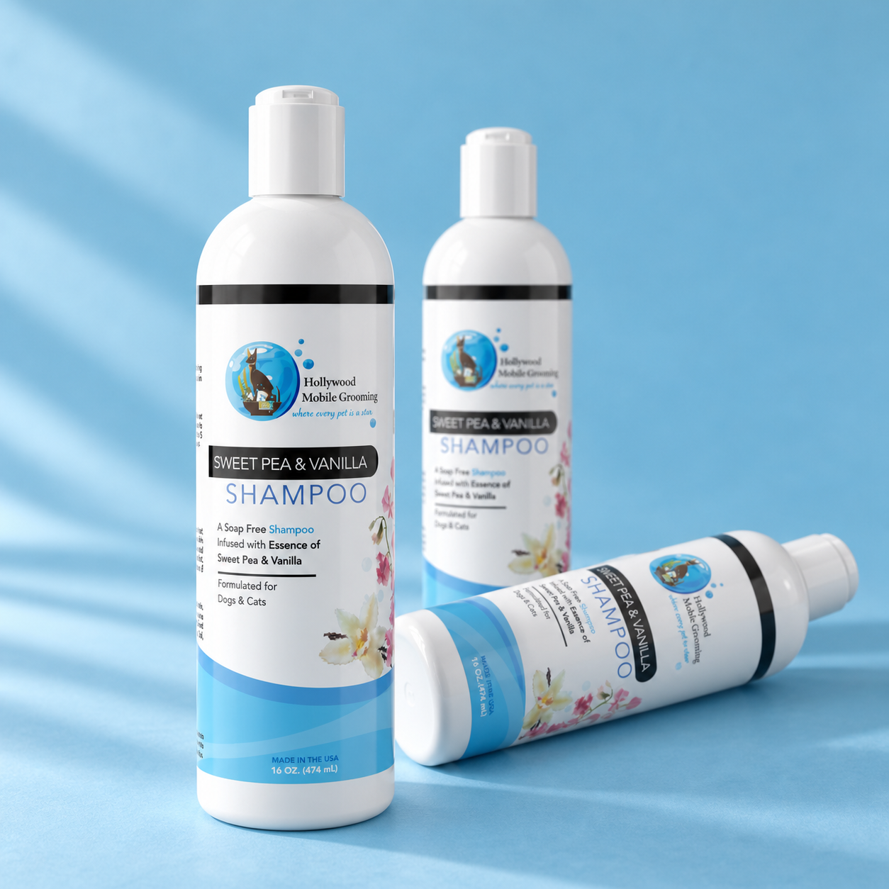 Hollywood Grooming Sweet Pea & Vanilla Shampoo for Cats & Dogs Soap Free - 16Oz