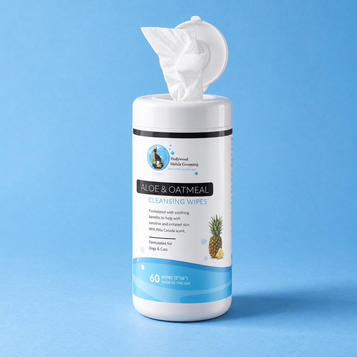 Hollywood Grooming Oatmeal and Aloe Wipes for Pets Gentle and Effective Grooming Solution 60 wipes