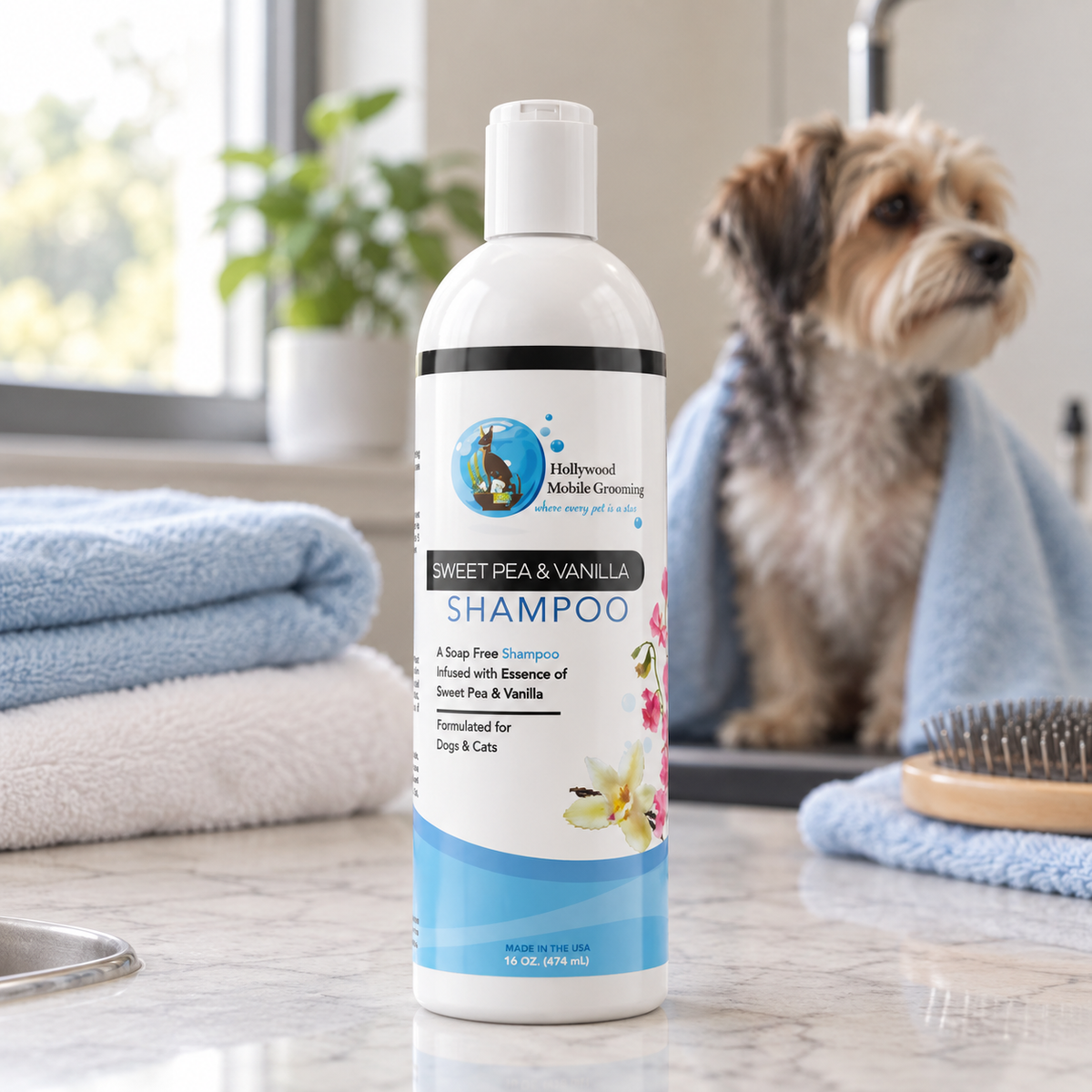 Hollywood Grooming Sweet Pea & Vanilla Shampoo for Cats & Dogs Soap Free - 16Oz