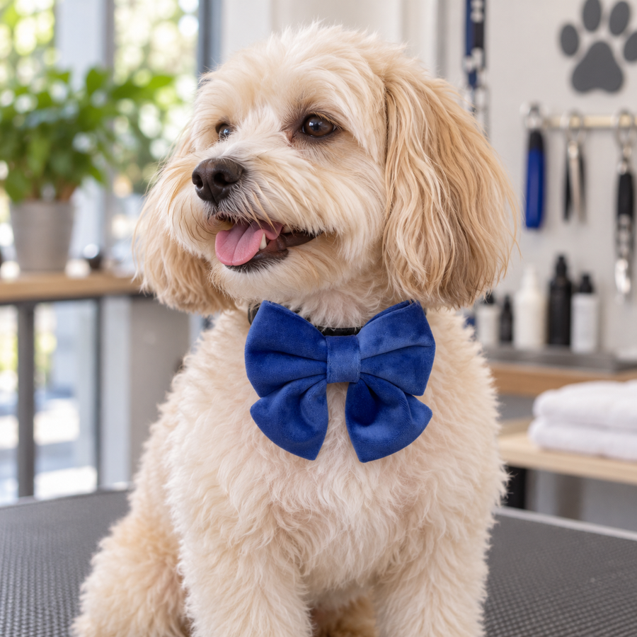 Pet wearing a Go Hollywood Grooming bow tie