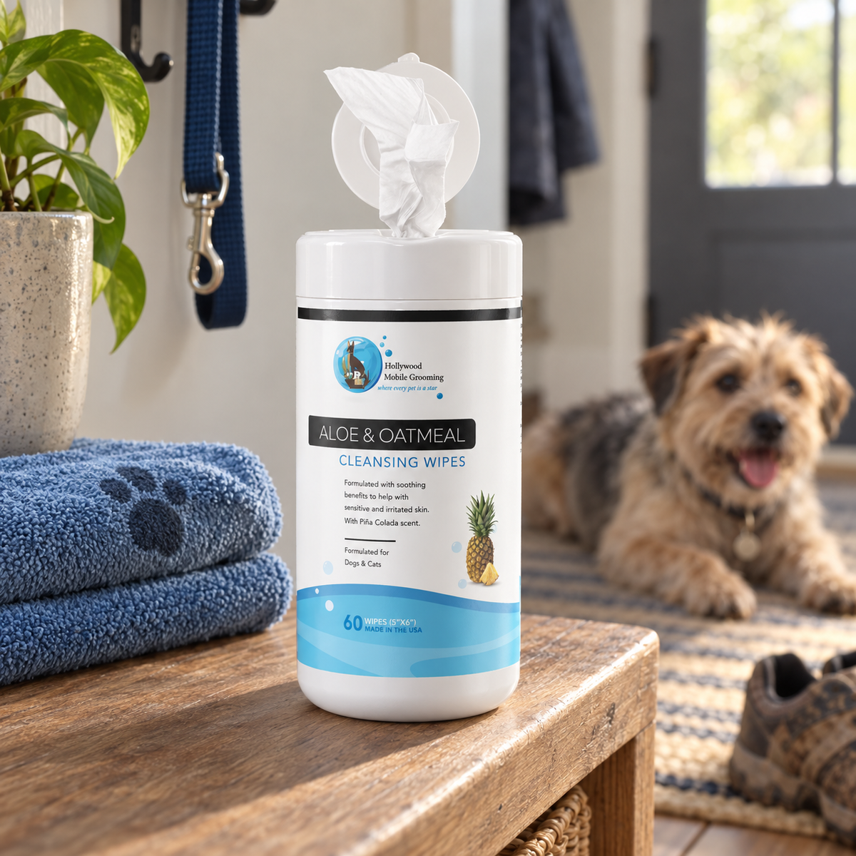 Hollywood Grooming Oatmeal and Aloe Wipes for Pets Gentle and Effective Grooming Solution 60 wipes