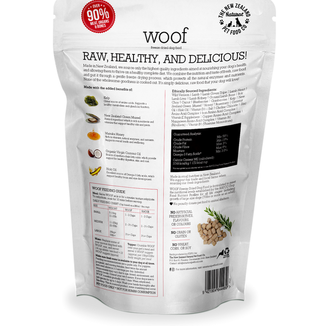 Woof The New Zealand Dog  Freeze Dried Wild Venison Recipe 9.9oz