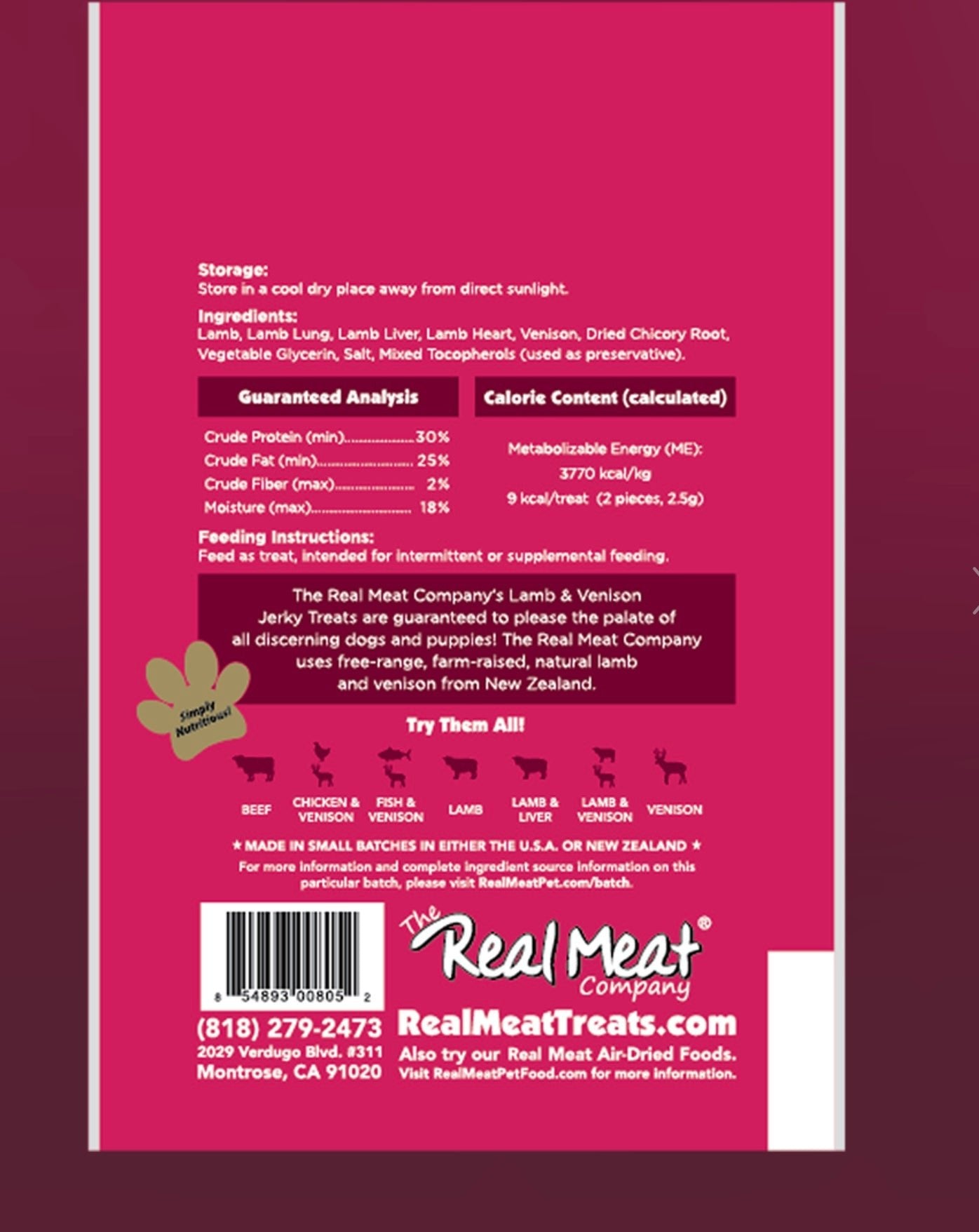 Real Meat All Natural Lamb & venison Recipe Jerky Treats 4 oz - Go Hollywood Grooming