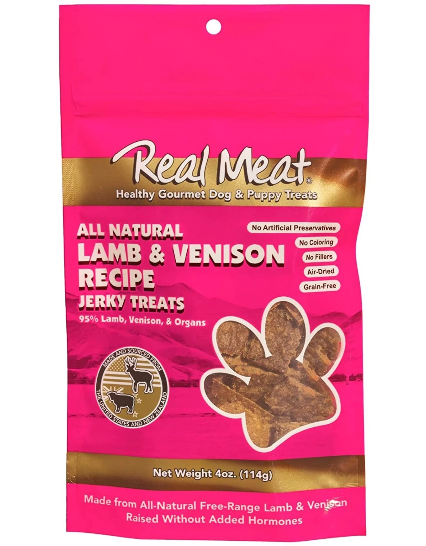 Real Meat All Natural Lamb & venison Recipe Jerky Treats 4 oz